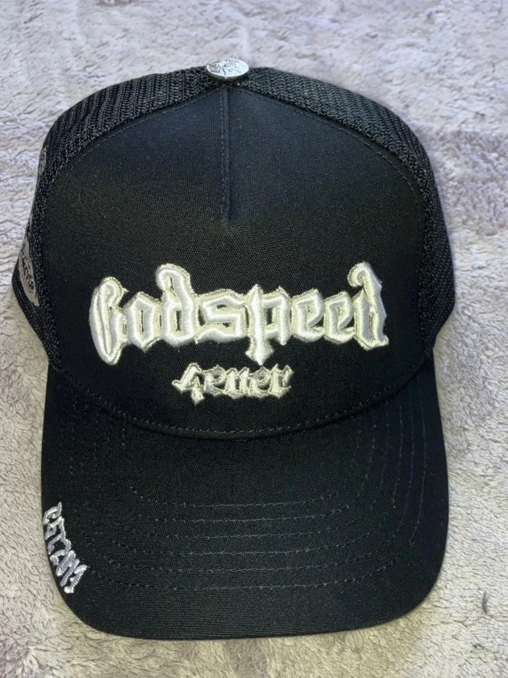 Godspeed Embroidered Black Trucker Hat